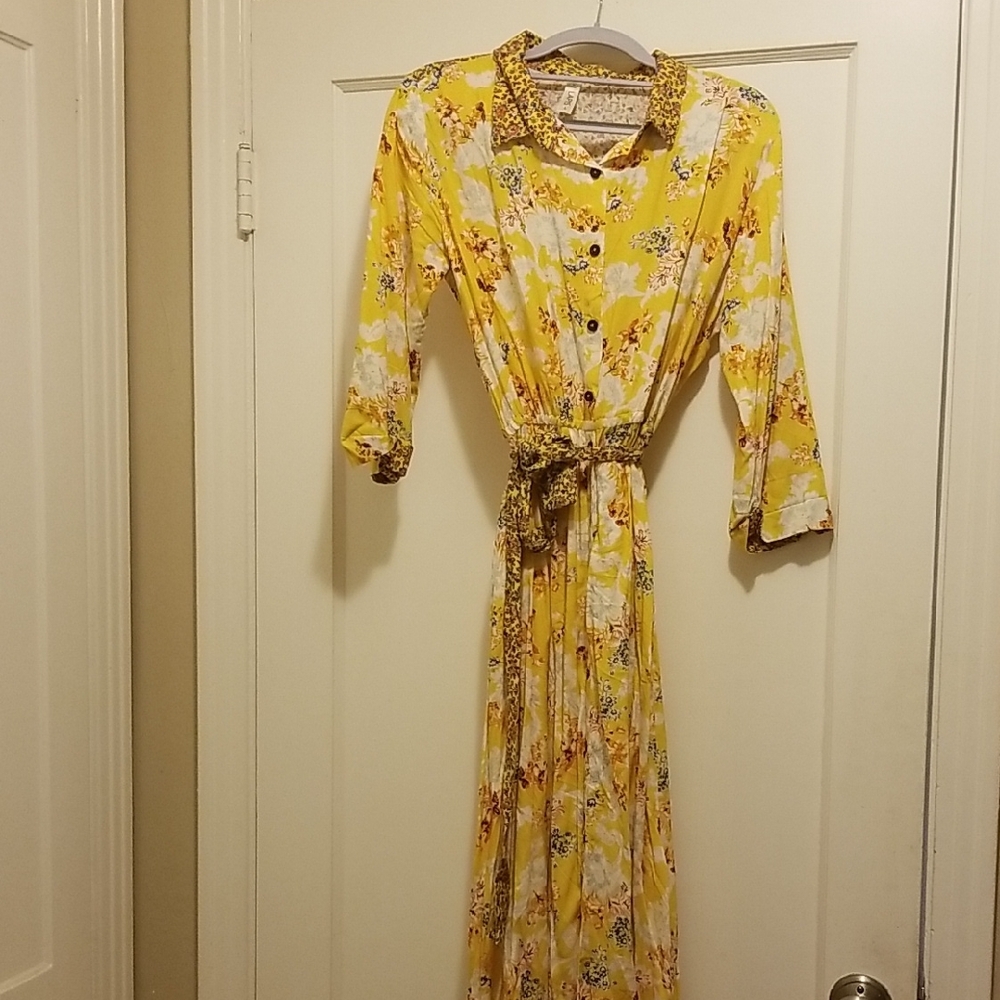 Yellow Floral Button-Up Dress